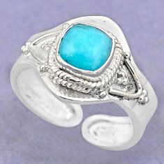 2.57cts natural green peruvian amazonite silver adjustable ring size 8 t88148