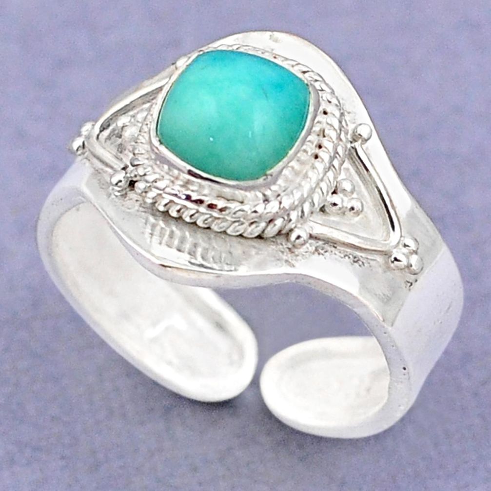 2.55cts natural green peruvian amazonite silver adjustable ring size 8 t88177