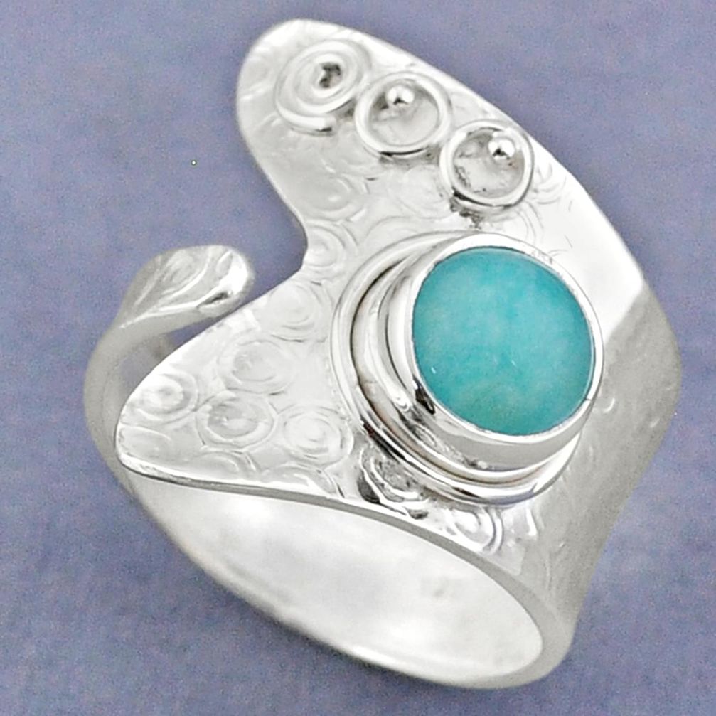 2.72cts natural green peruvian amazonite silver adjustable ring size 9 r63241