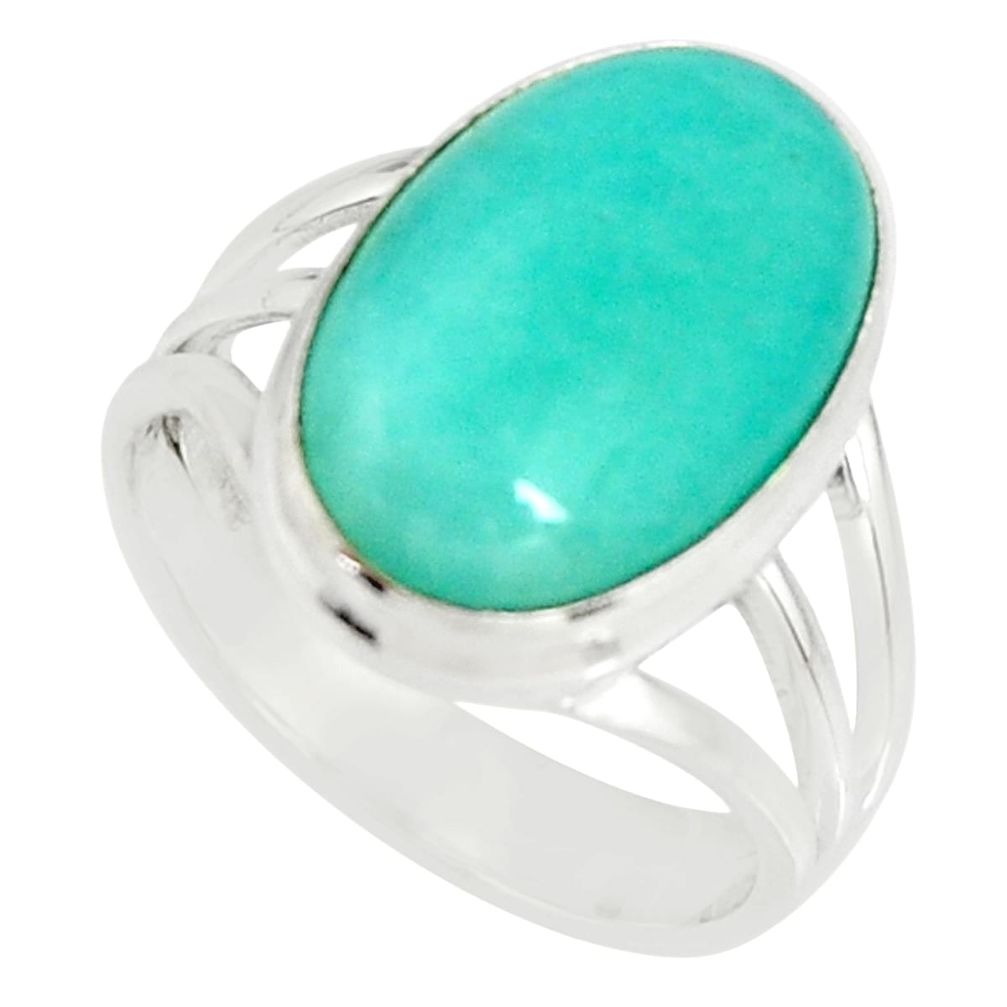 7.22cts natural green peruvian amazonite silver solitaire ring size 7.5 r19301