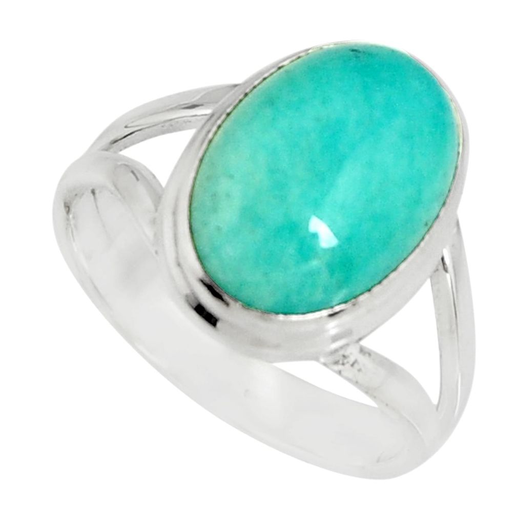 6.31cts natural green peruvian amazonite silver solitaire ring size 7.5 r19314