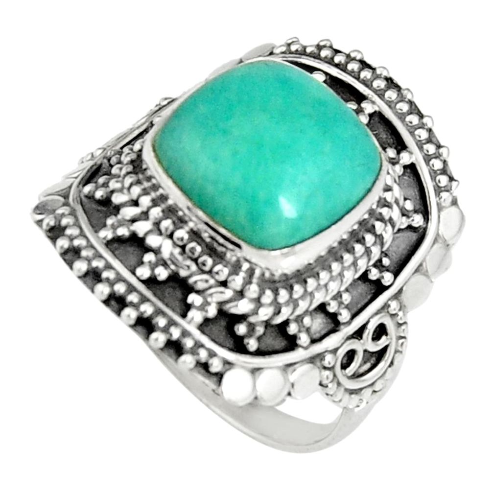 5.53cts natural green peruvian amazonite silver solitaire ring size 7.5 r19524
