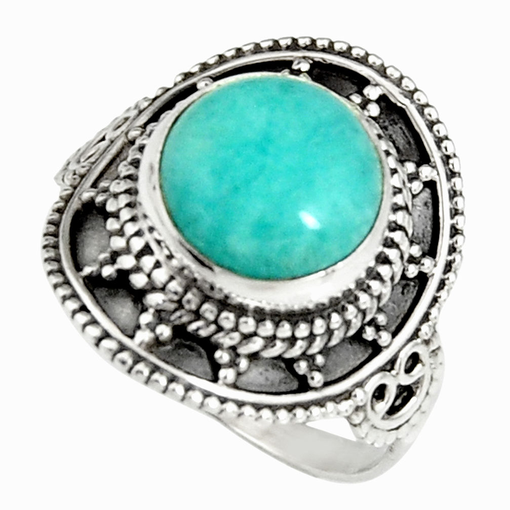 5.36cts natural green peruvian amazonite silver solitaire ring size 8.5 r19529