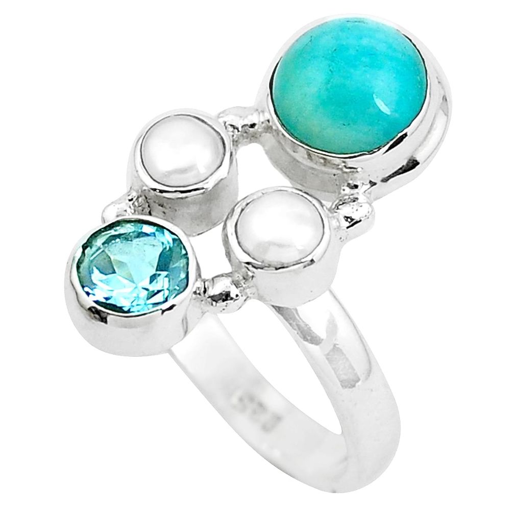 7.40cts natural green peruvian amazonite topaz 925 silver ring size 6.5 p52699