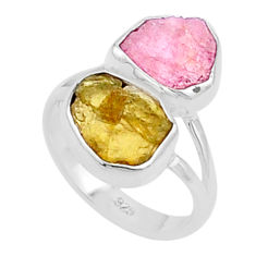 9.37cts natural green pink tourmaline rough silver ring jewelry size 7 u26651
