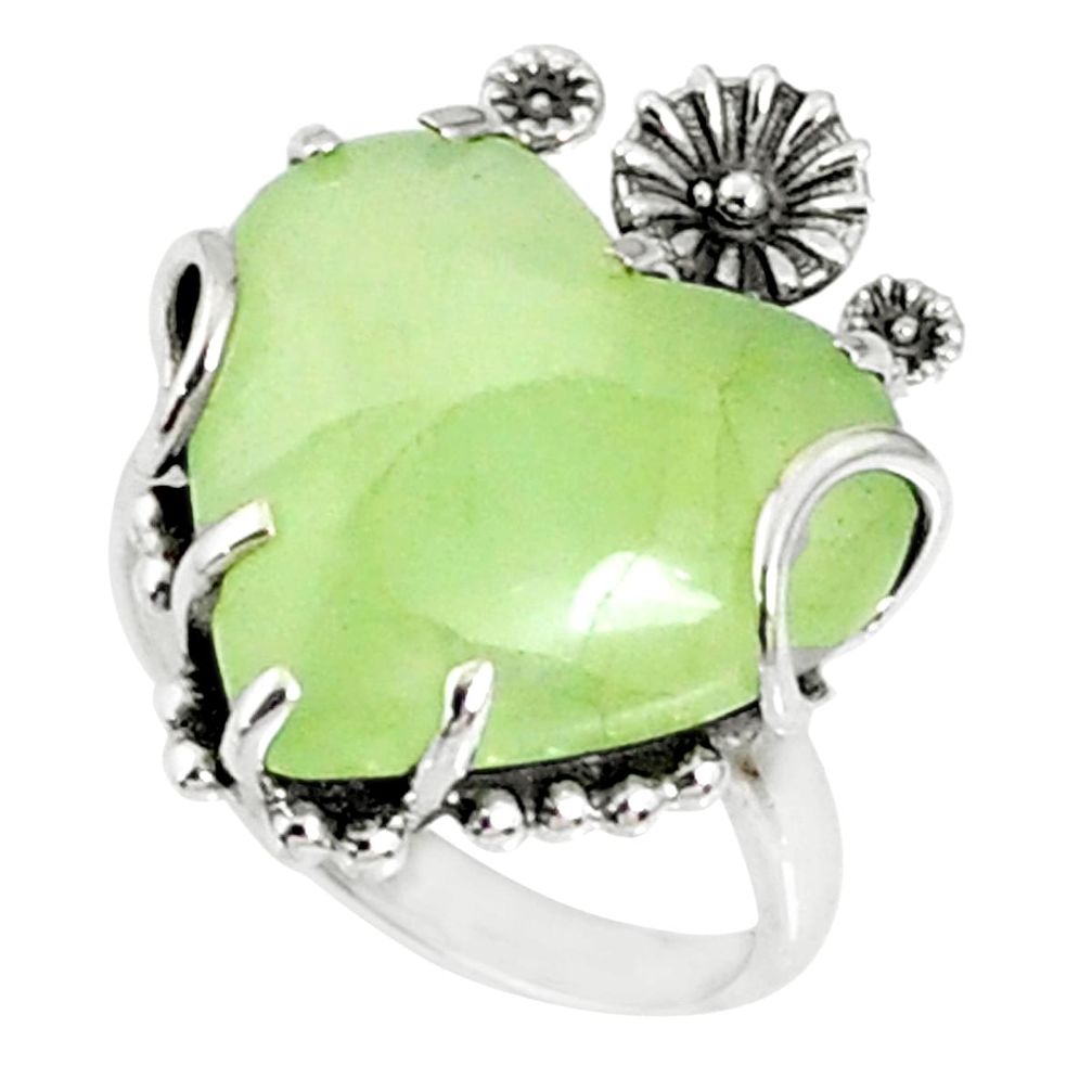 15.05cts natural green prehnite 925 silver heart ring size 6.5 r67521