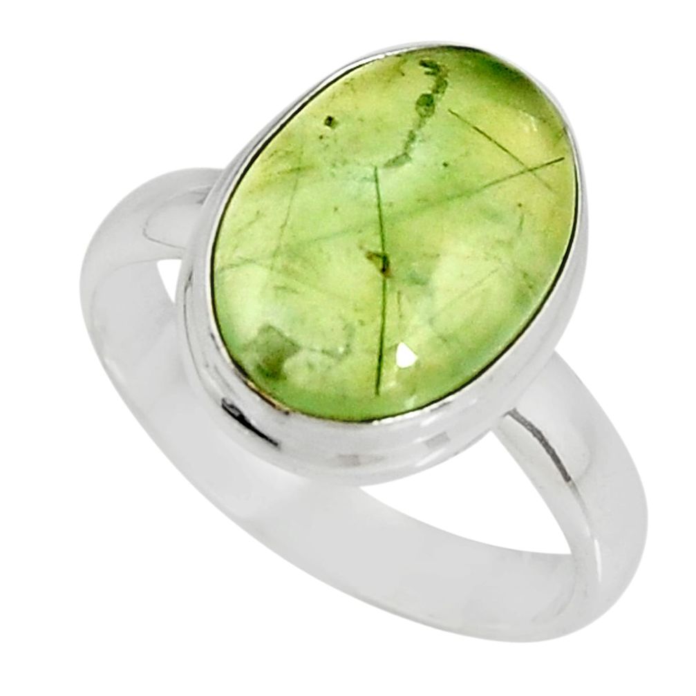 6.04cts natural green prehnite 925 silver solitaire ring jewelry size 8.5 r19401