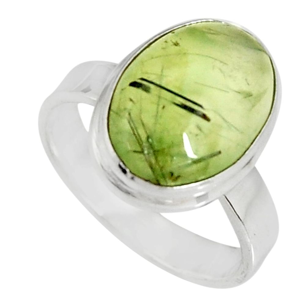 6.58cts natural green prehnite 925 silver solitaire ring jewelry size 7.5 r19407