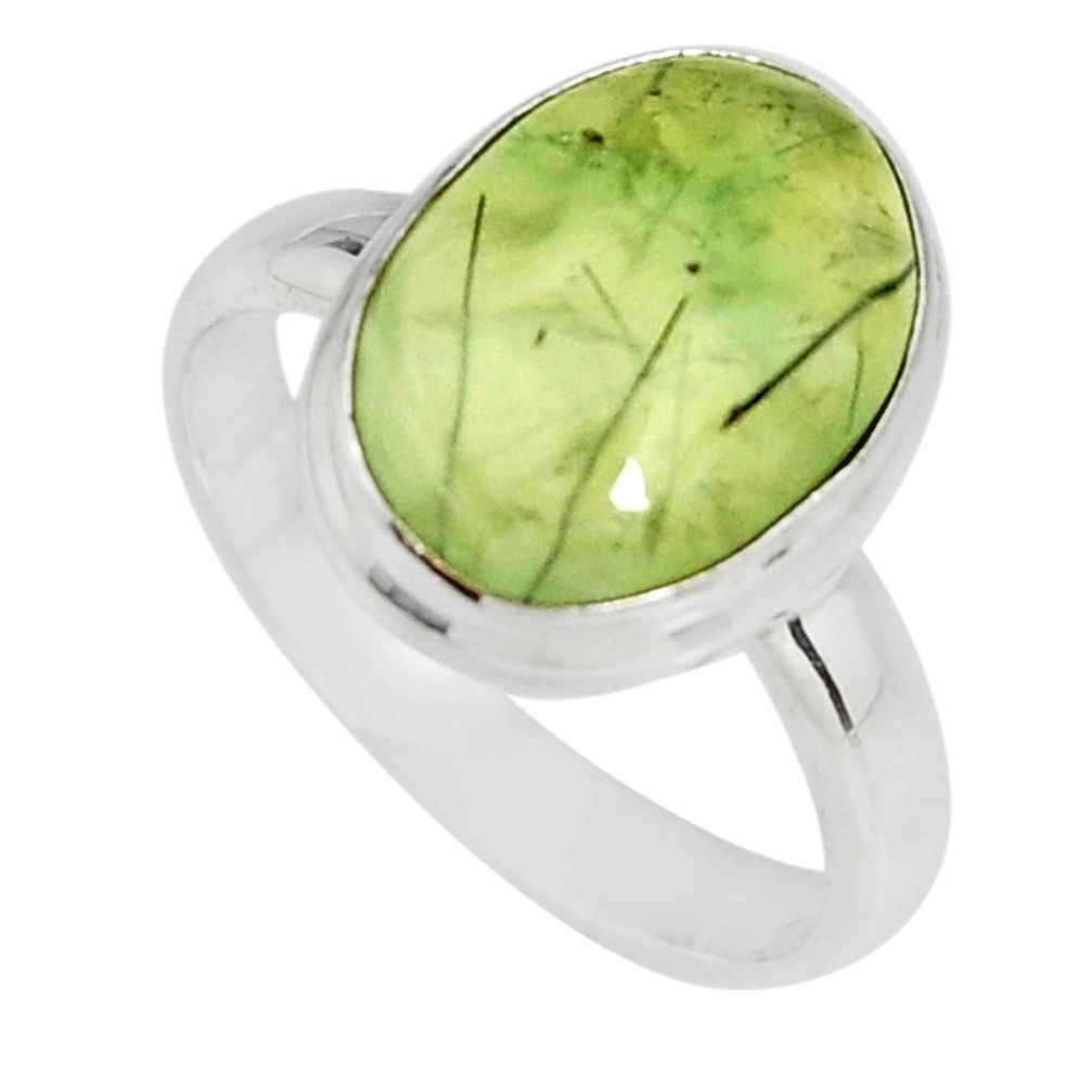 6.31cts natural green prehnite 925 silver solitaire ring jewelry size 8.5 r19408