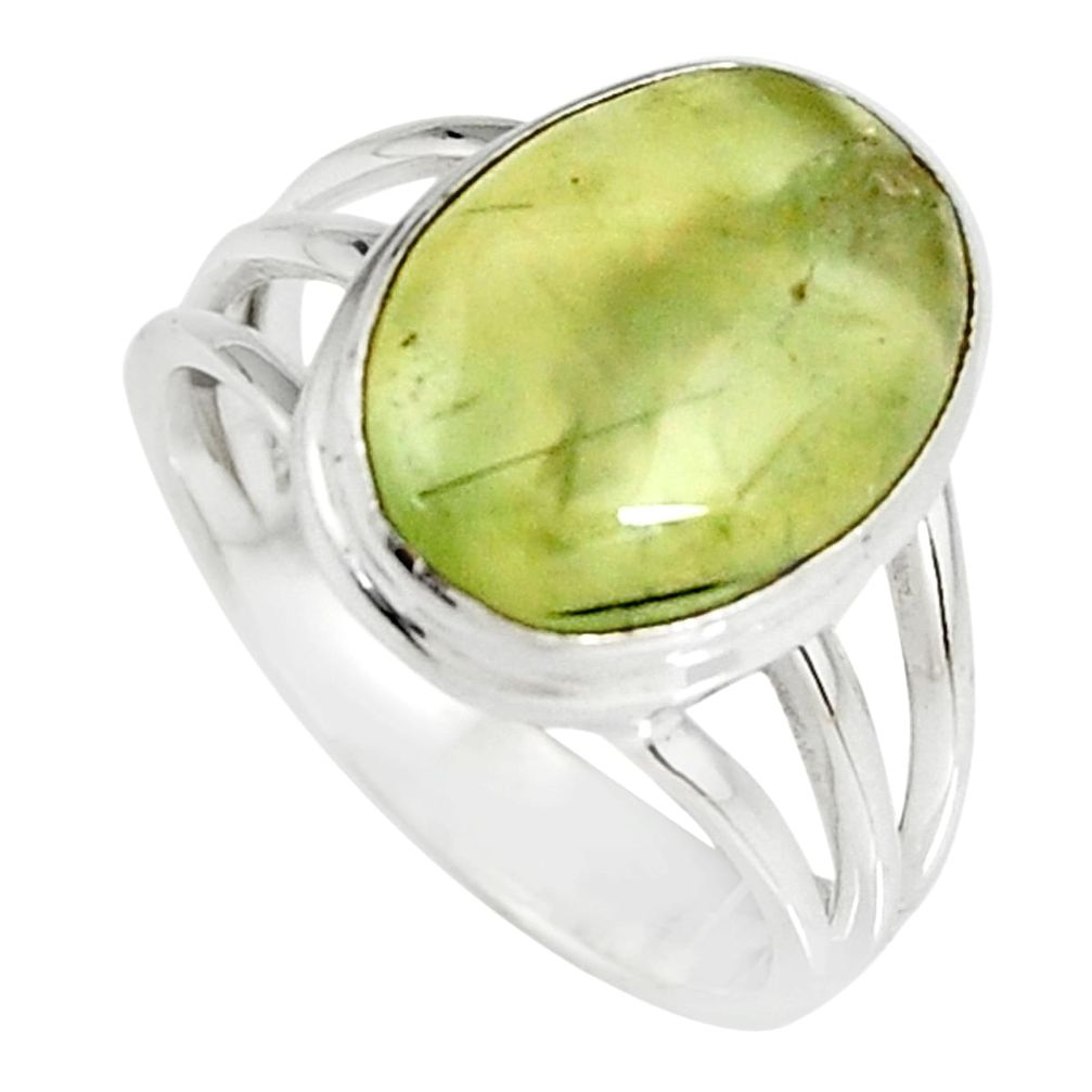 6.83cts natural green prehnite 925 silver solitaire ring jewelry size 7.5 r19410