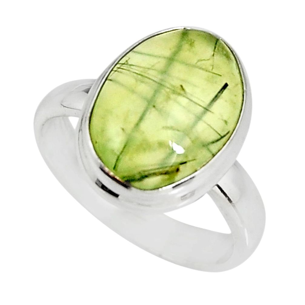 6.04cts natural green prehnite 925 silver solitaire ring jewelry size 7.5 r19416