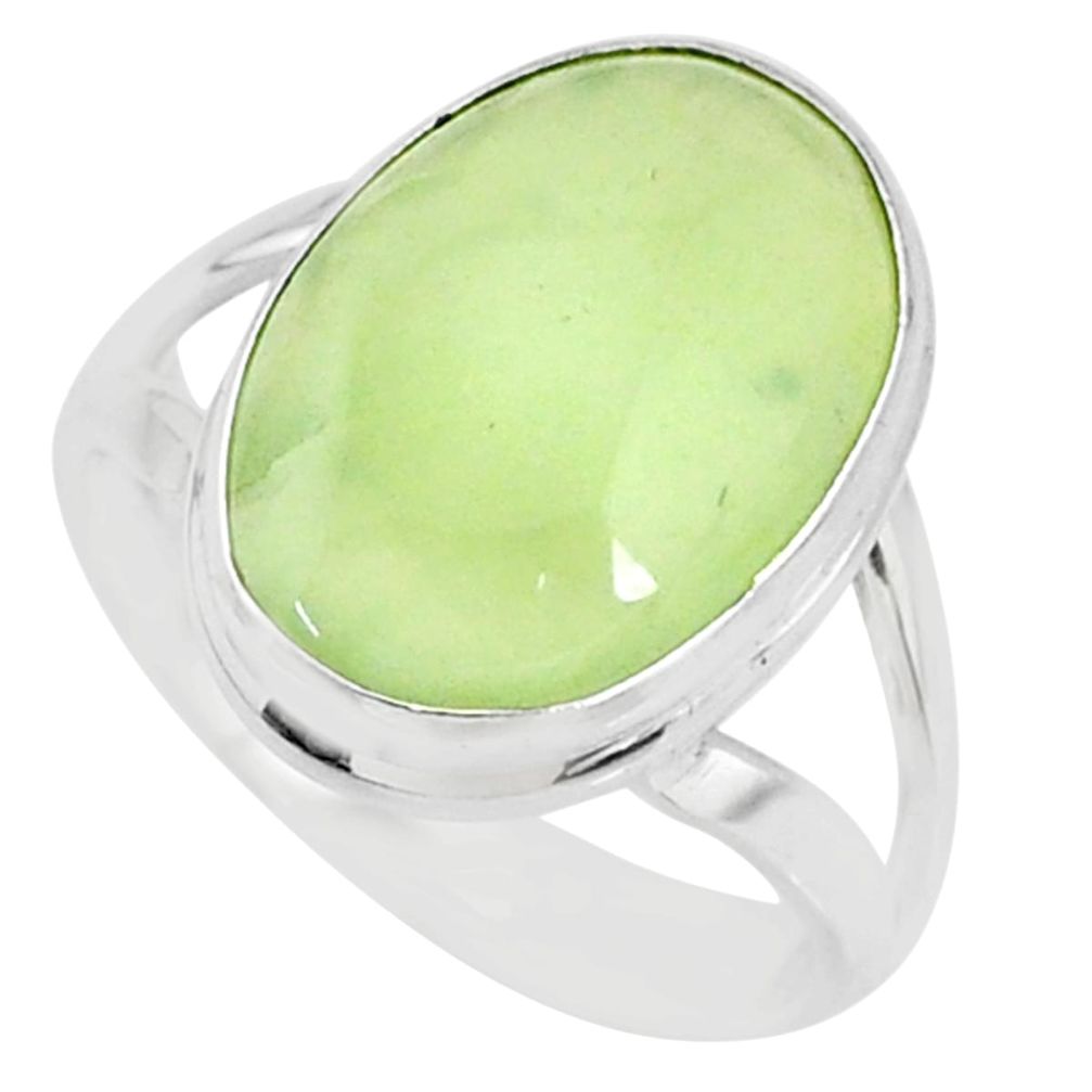 9.98cts natural green prehnite 925 silver solitaire ring jewelry size 7.5 r72784