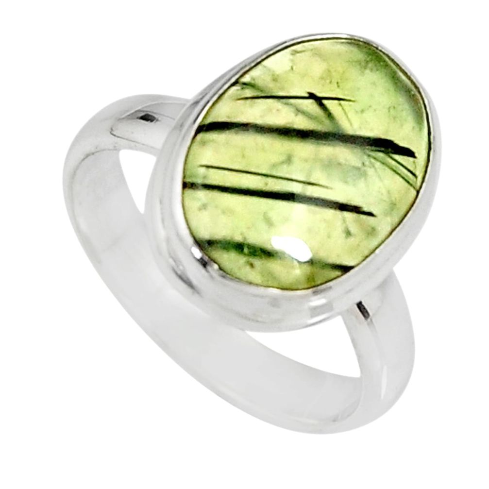 6.36cts natural green prehnite 925 silver solitaire ring jewelry size 7 r19402