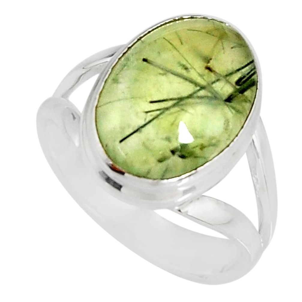 6.04cts natural green prehnite 925 silver solitaire ring jewelry size 7 r19411