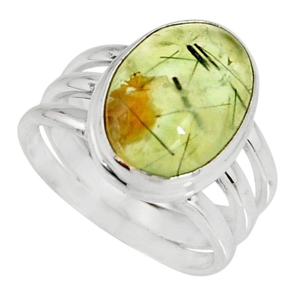 6.60cts natural green prehnite 925 silver solitaire ring jewelry size 7 r19413