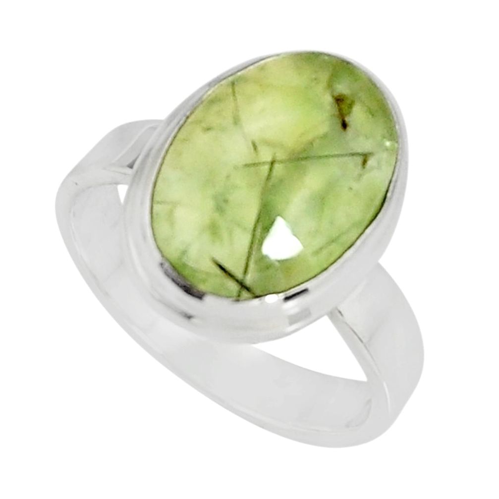 6.31cts natural green prehnite 925 silver solitaire ring jewelry size 7 r19420