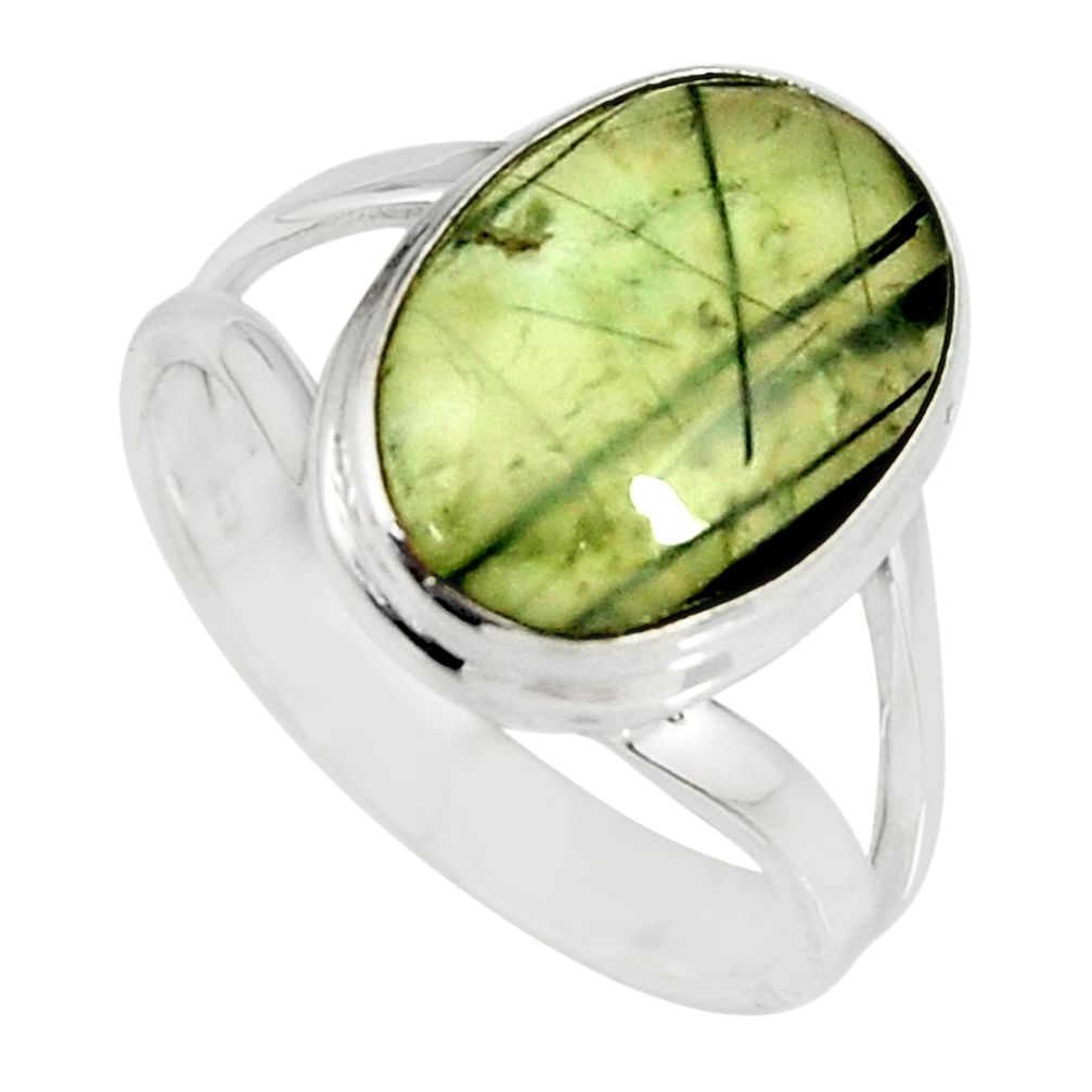 6.04cts natural green prehnite 925 silver solitaire ring jewelry size 8 r19412