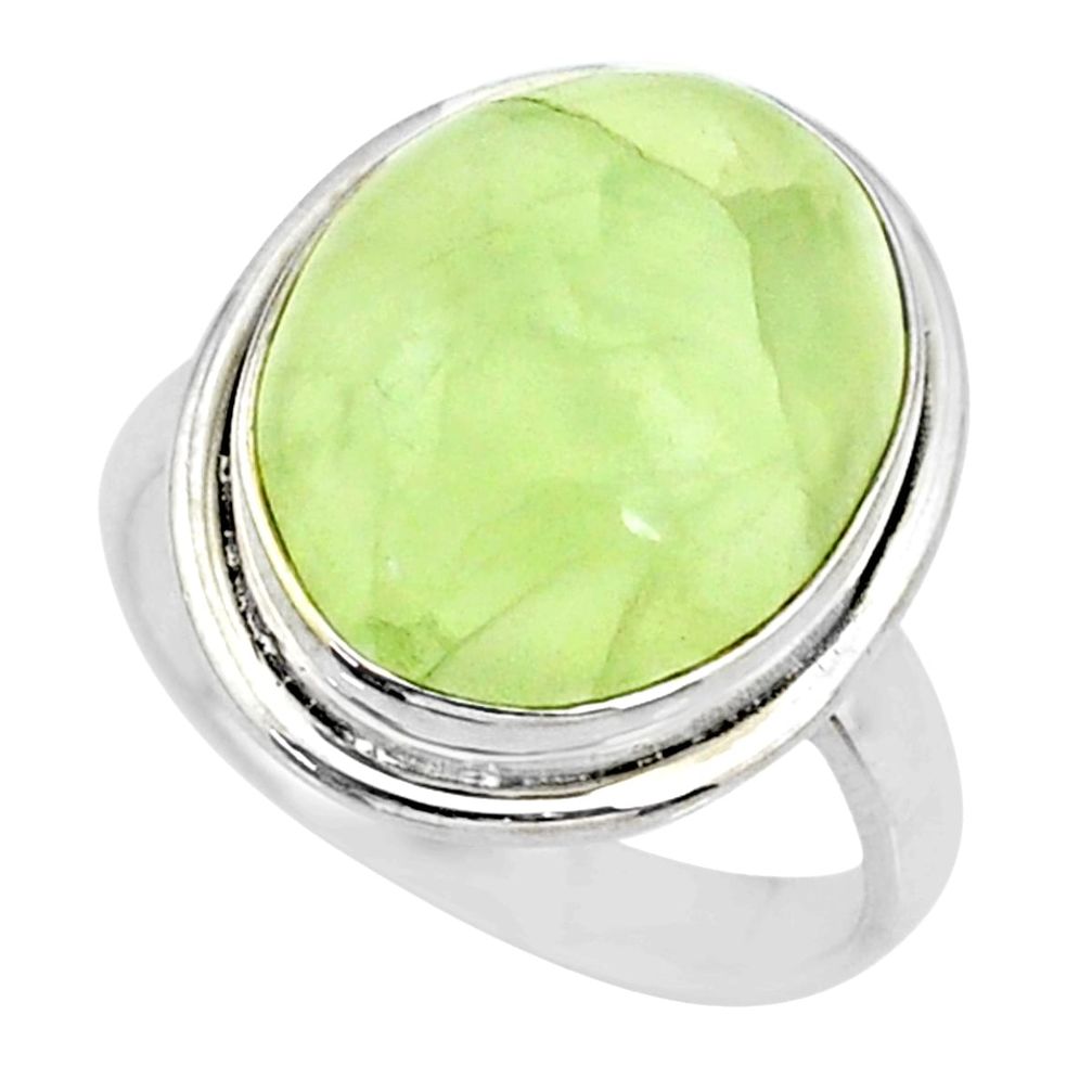 13.09cts natural green prehnite 925 silver solitaire ring jewelry size 8 r72787