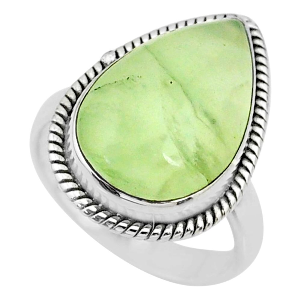 14.26cts natural green prehnite 925 silver solitaire ring jewelry size 8 r72796