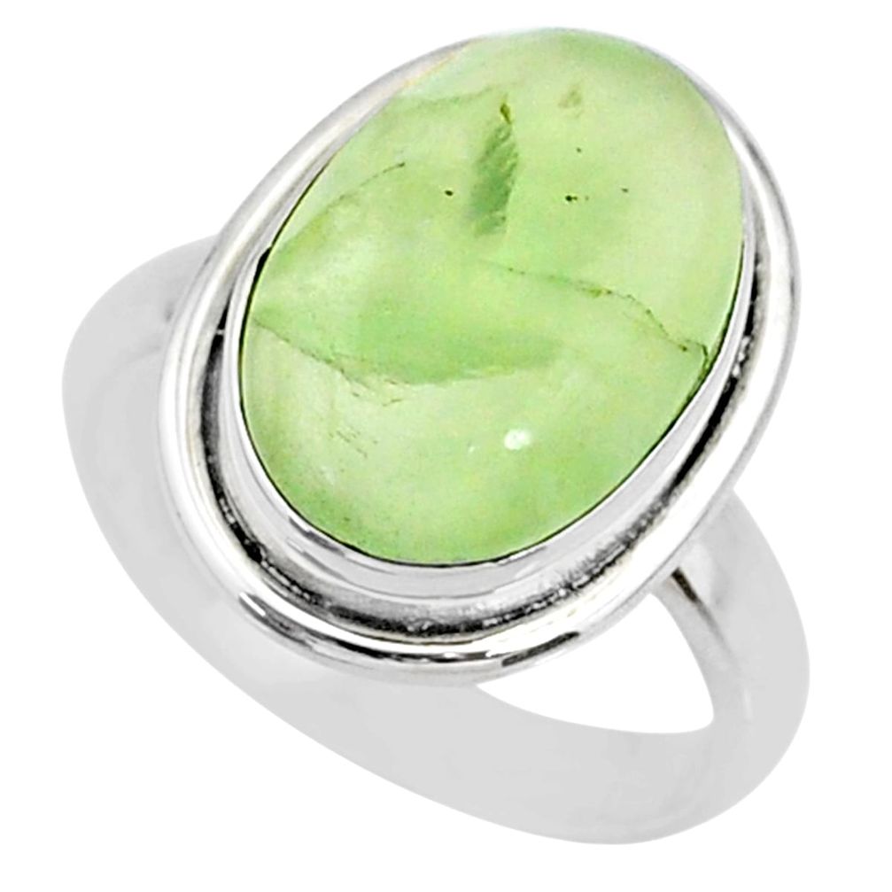 10.12cts natural green prehnite 925 silver solitaire ring size 7.5 r72774