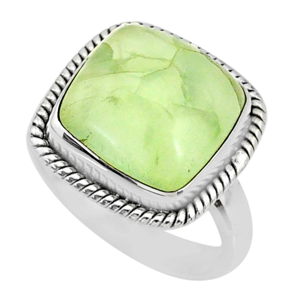 13.75cts natural green prehnite cushion silver solitaire ring size 8.5 r72800