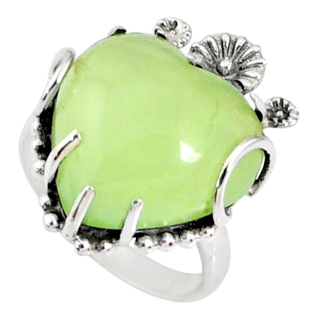 14.45cts natural green prehnite heart 925 silver heart ring size 9 r67503