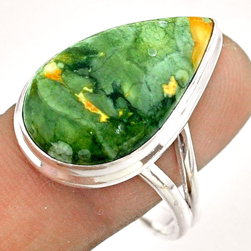 16.17cts natural green rainforest rhyolite jasper 925 silver ring size 10 t54387