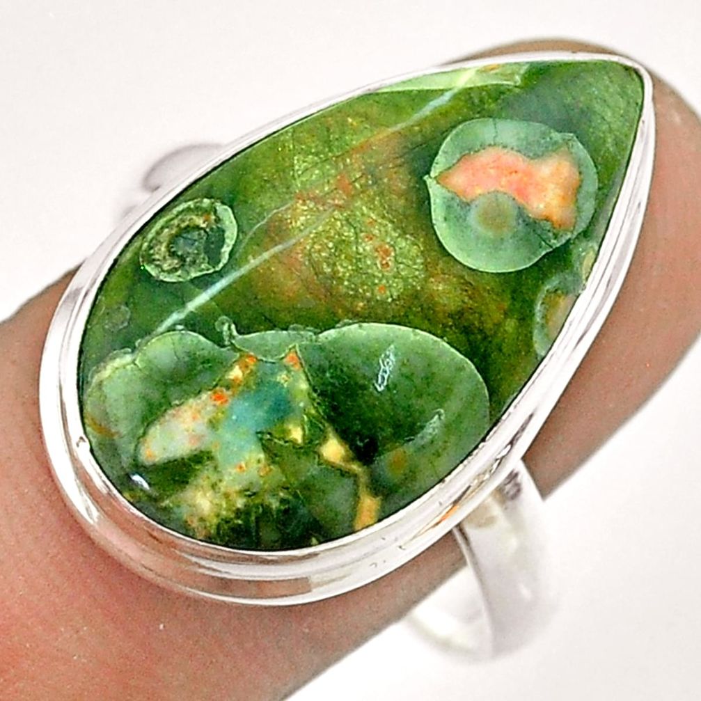 16.17cts natural green rainforest rhyolite jasper 925 silver ring size 11 t54392