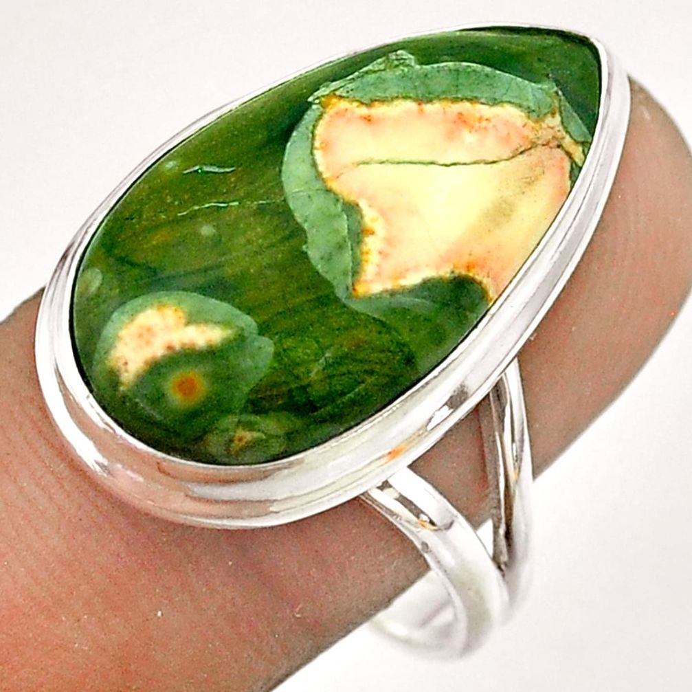 15.85cts natural green rainforest rhyolite jasper 925 silver ring size 9 t54389
