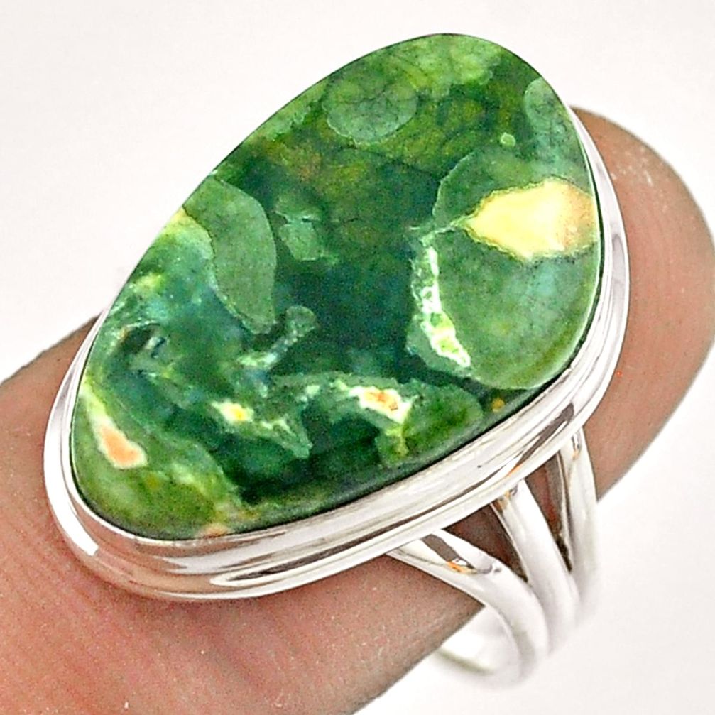 17.20cts natural green rainforest rhyolite jasper silver ring size 9.5 t54393