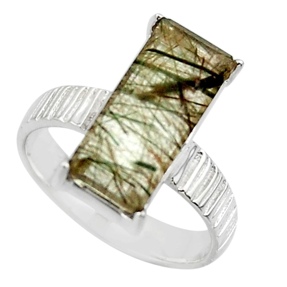 6.43cts natural green rutile 925 silver solitaire ring jewelry size 7 r49766