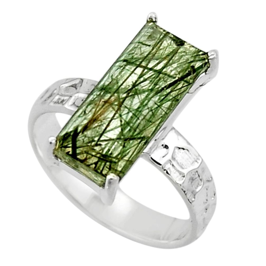 5.82cts natural green rutile 925 sterling silver solitaire ring size 6.5 r48833