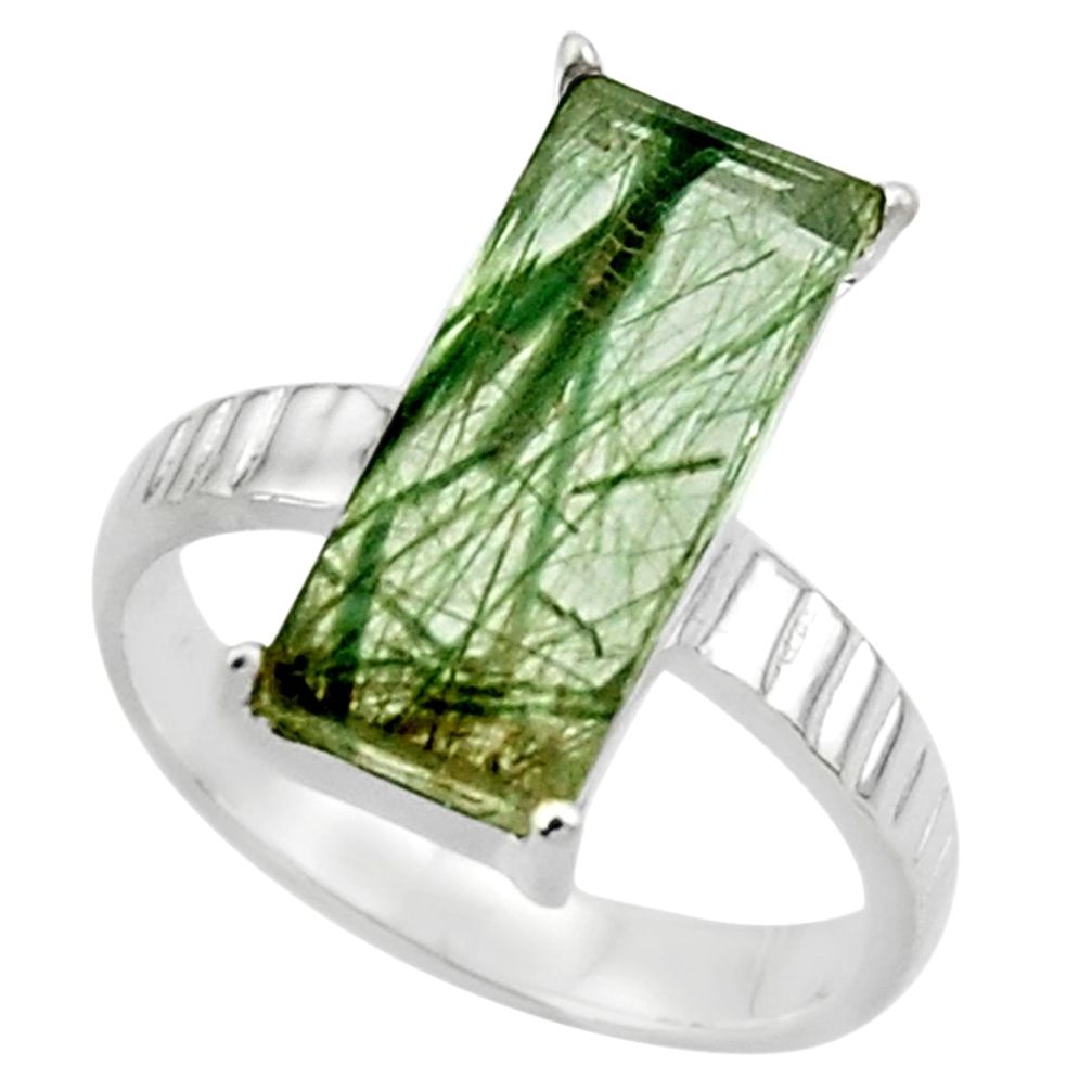 6.10cts natural green rutile 925 sterling silver solitaire ring size 7.5 r48840