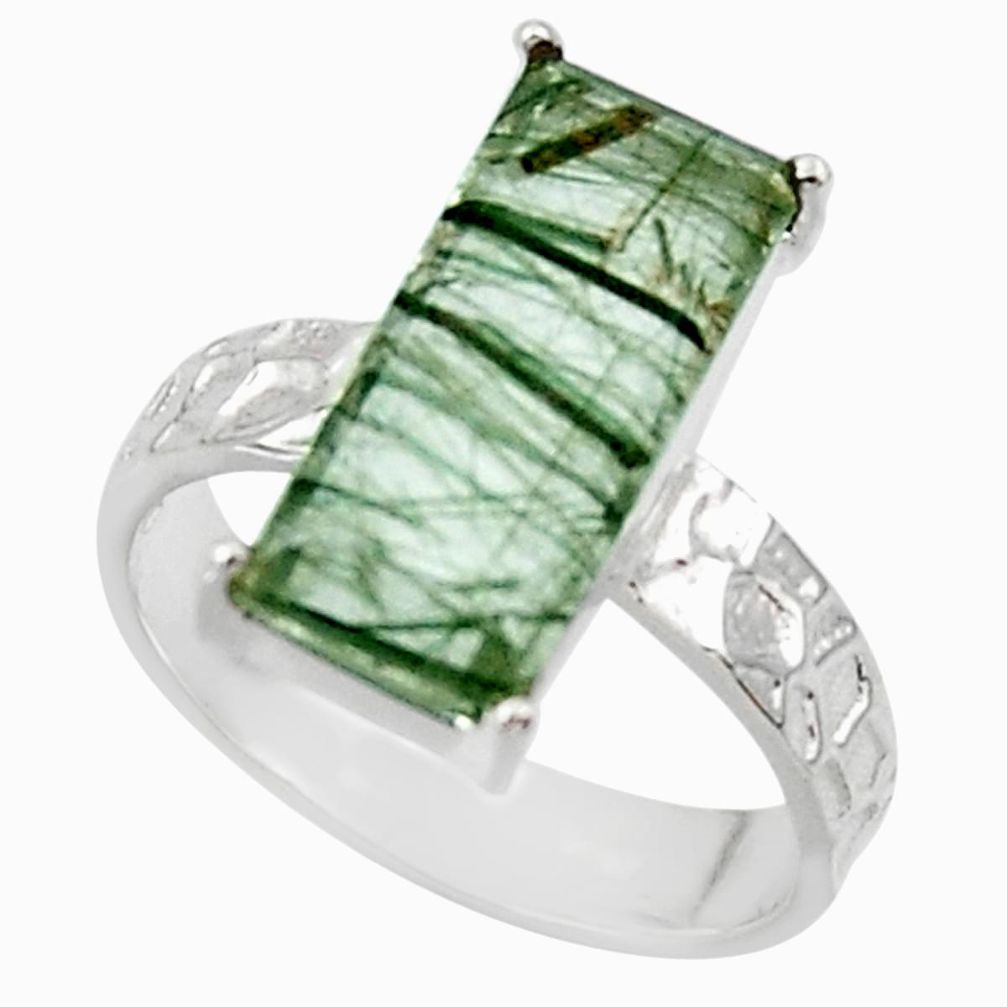 5.54cts natural green rutile 925 sterling silver solitaire ring size 7 r48807