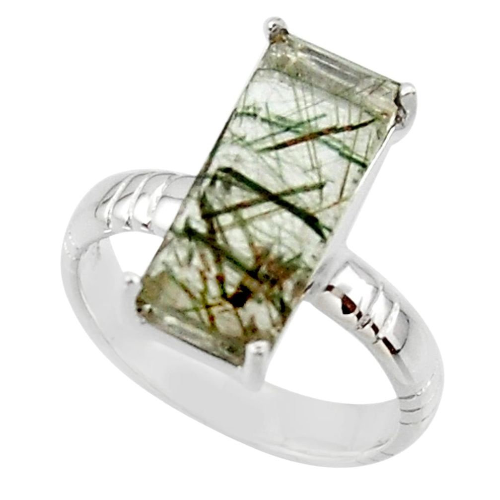 6.36cts natural green rutile 925 sterling silver solitaire ring size 7 r48818