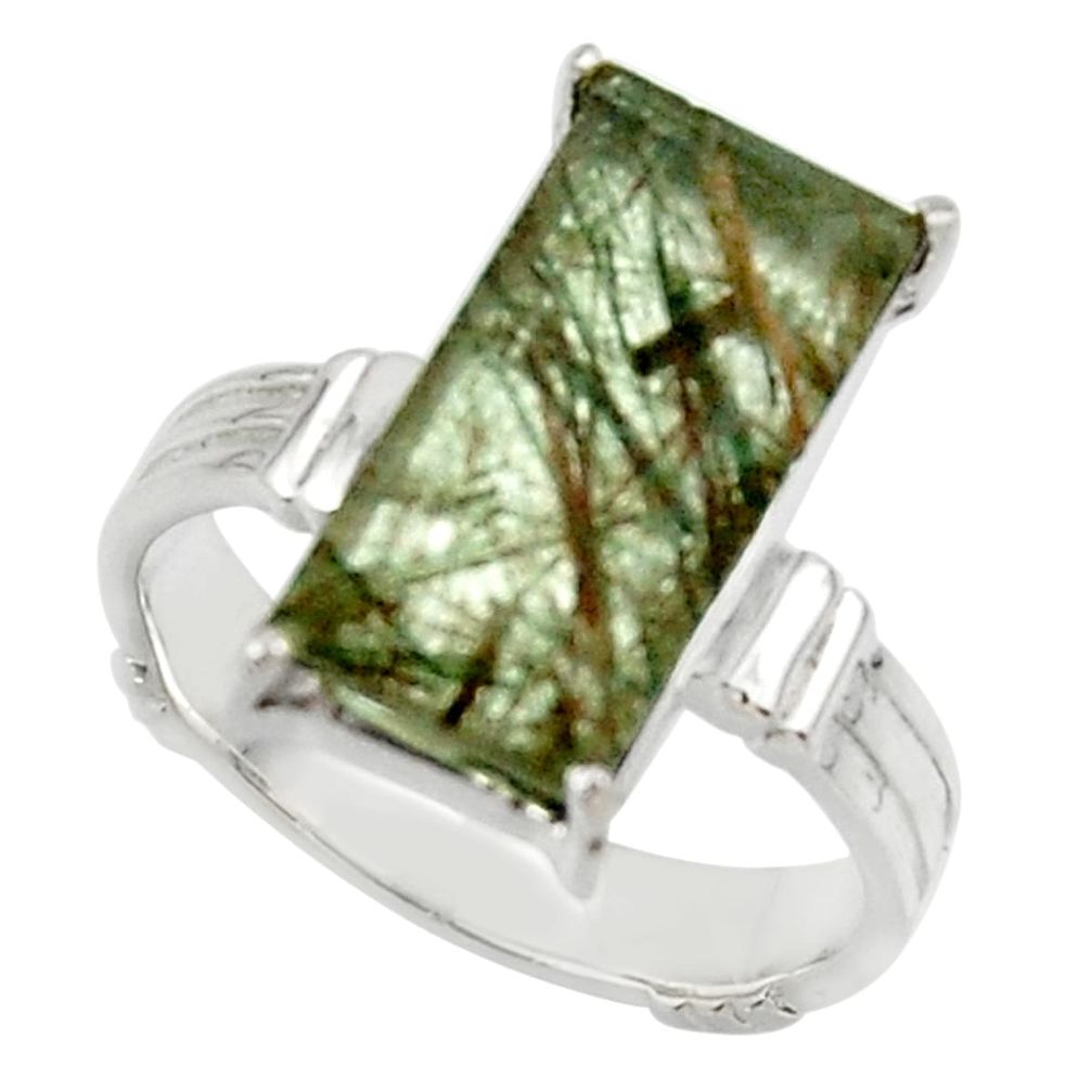 6.84cts natural green rutile 925 sterling silver solitaire ring size 8 r48802