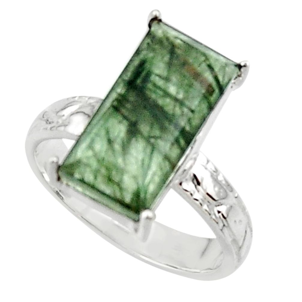 6.84cts natural green rutile 925 sterling silver solitaire ring size 8 r48803