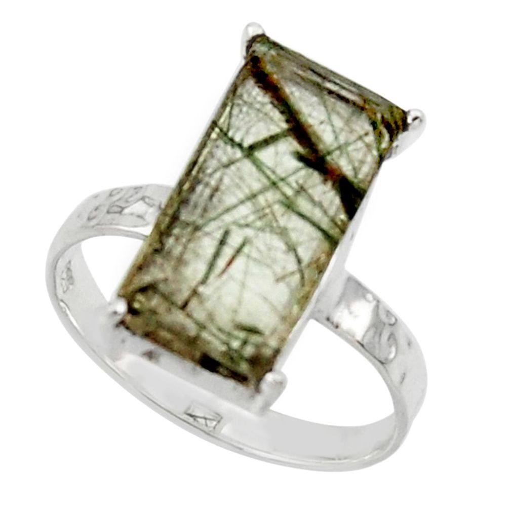 4.80cts natural green rutile 925 sterling silver solitaire ring size 8 r48814