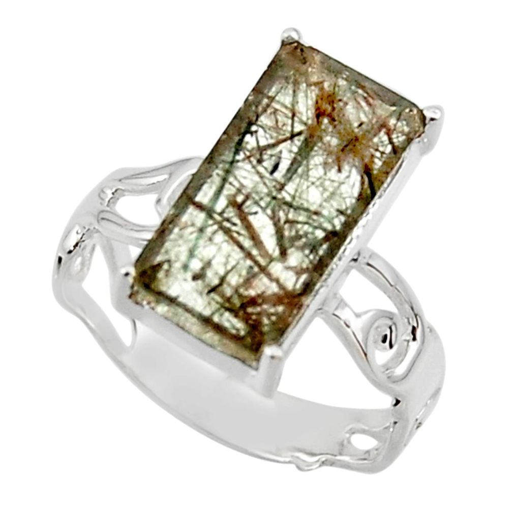 5.64cts natural green rutile 925 sterling silver solitaire ring size 8 r48820