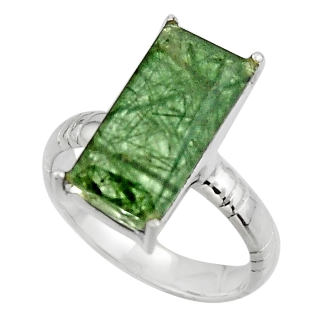 6.54cts natural green rutile 925 sterling silver solitaire ring size 8 r48834