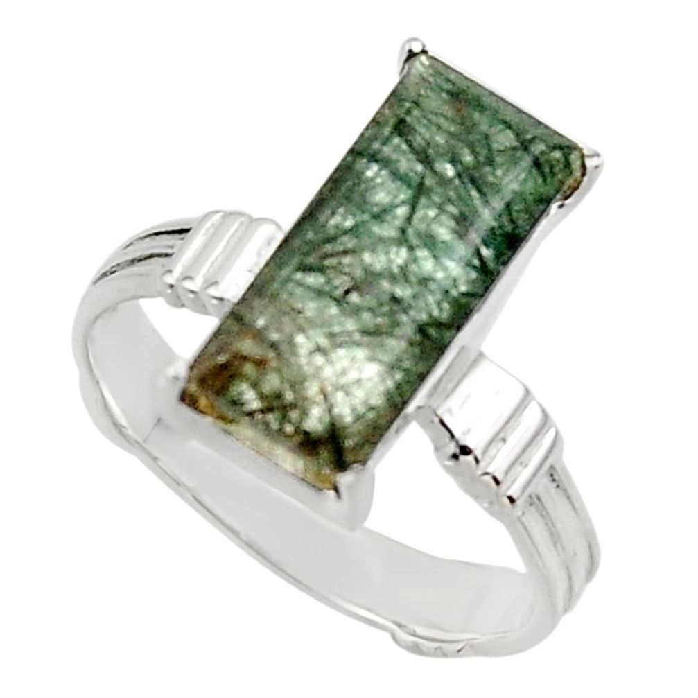 6.33cts natural green rutile 925 sterling silver solitaire ring size 9 r48817