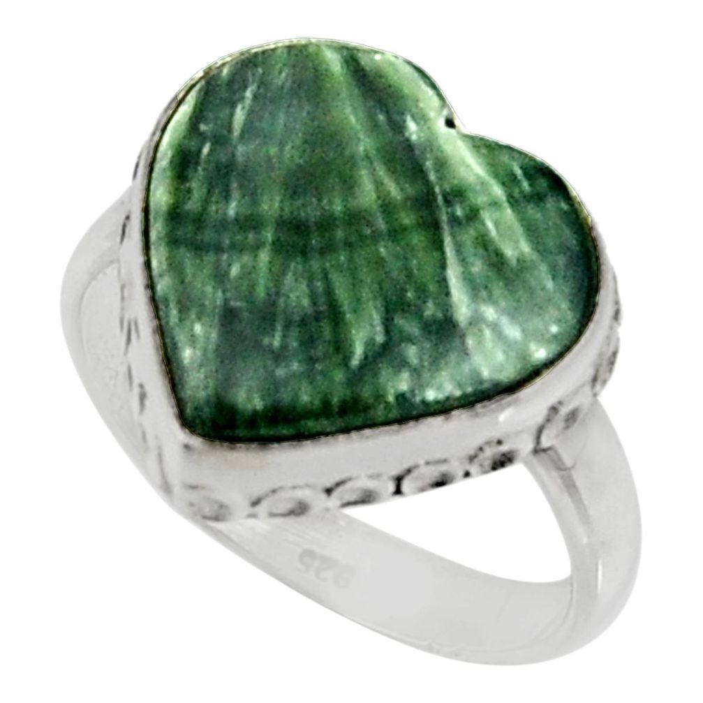 10.31cts natural green seraphinite (russian) silver solitaire ring size 8 r28296