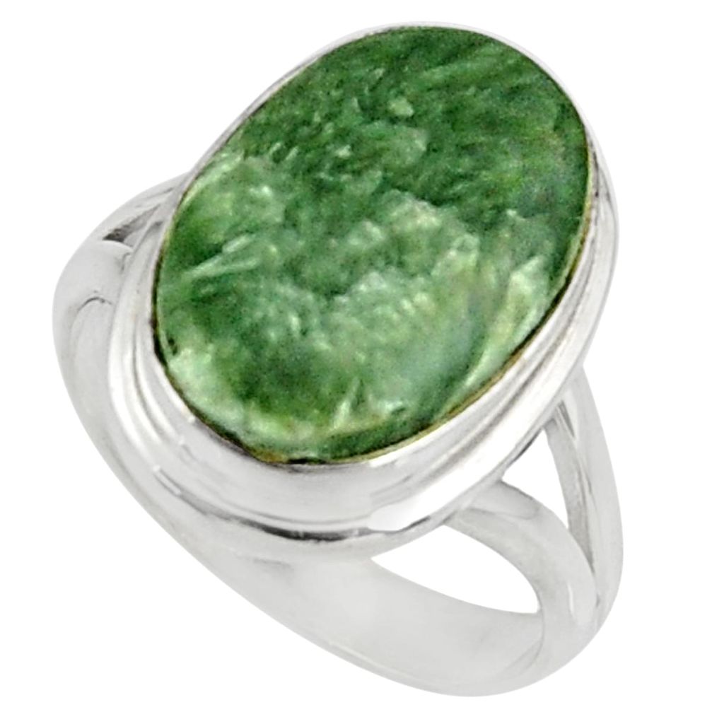 10.23cts natural green seraphinite (russian) silver solitaire ring size 8 r28300