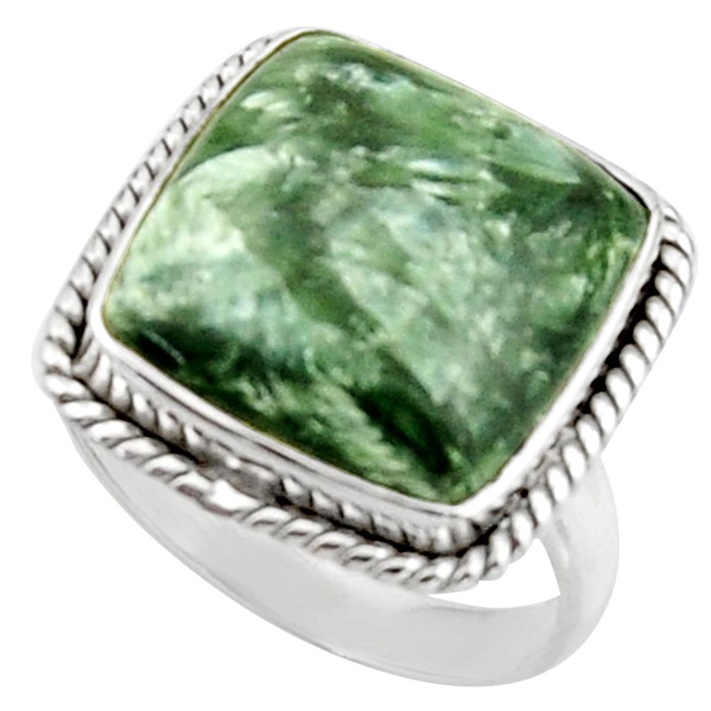 14.88cts natural green seraphinite 925 silver solitaire ring size 9.5 d46545