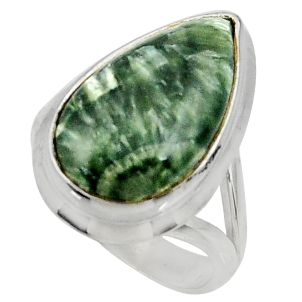 9.98cts natural green seraphinite 925 silver solitaire ring size 6.5 r28282