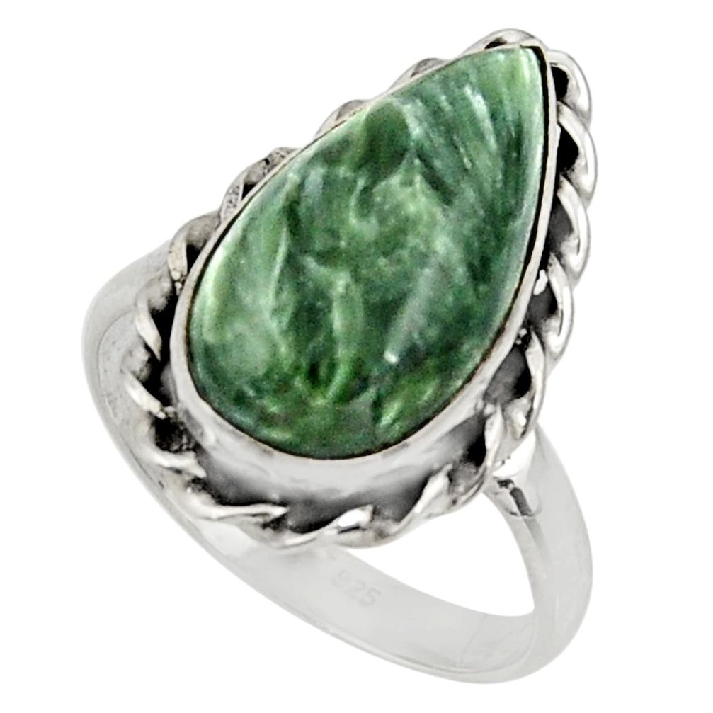 12.07cts natural green seraphinite 925 silver solitaire ring size 9.5 r28285