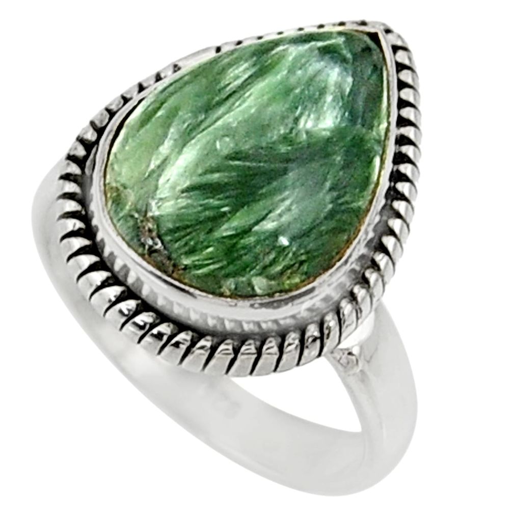 9.04cts natural green seraphinite 925 silver solitaire ring size 6.5 r28288