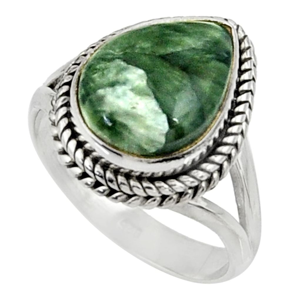 7.04cts natural green seraphinite 925 silver solitaire ring size 8.5 r28294