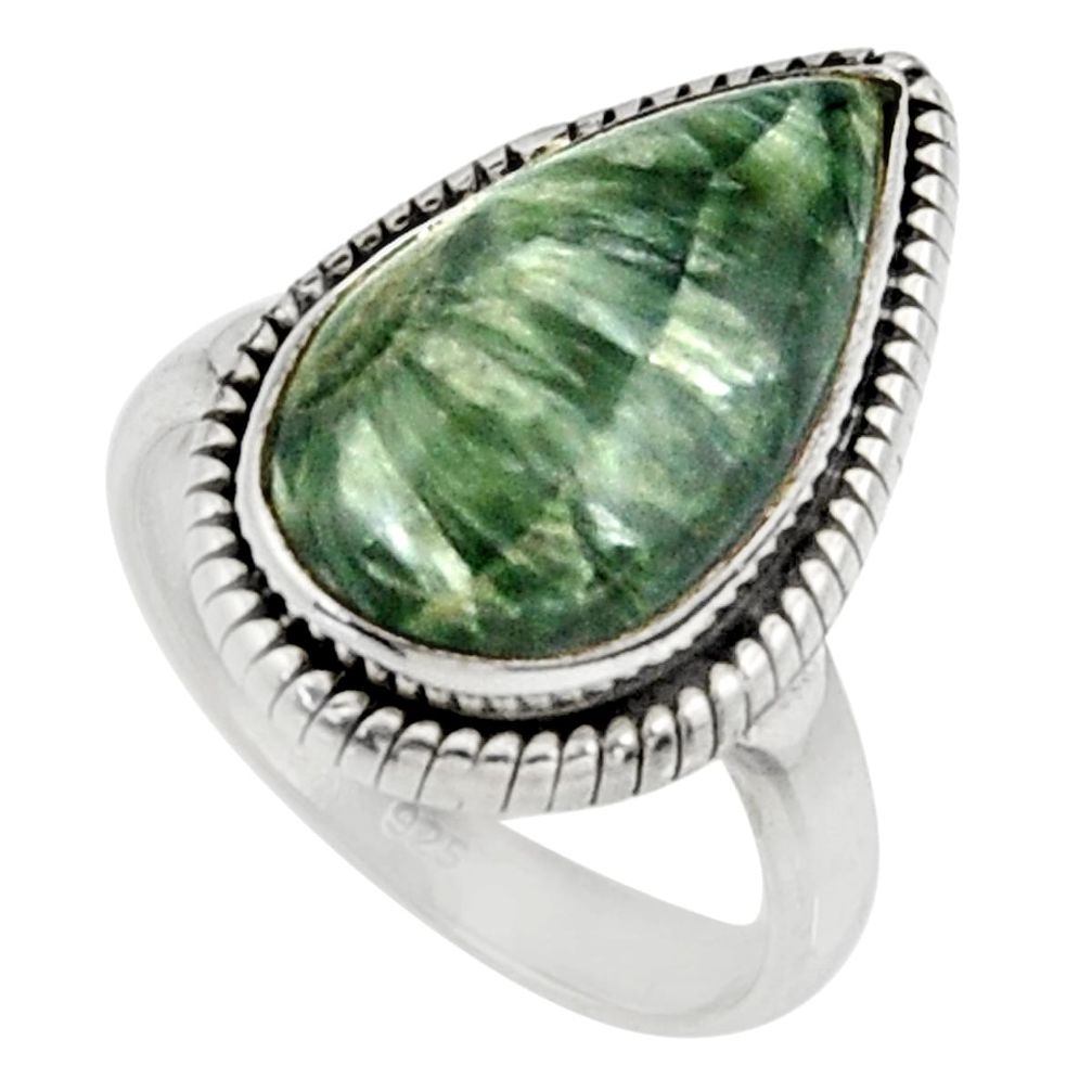 12.07cts natural green seraphinite 925 silver solitaire ring size 7.5 r28325