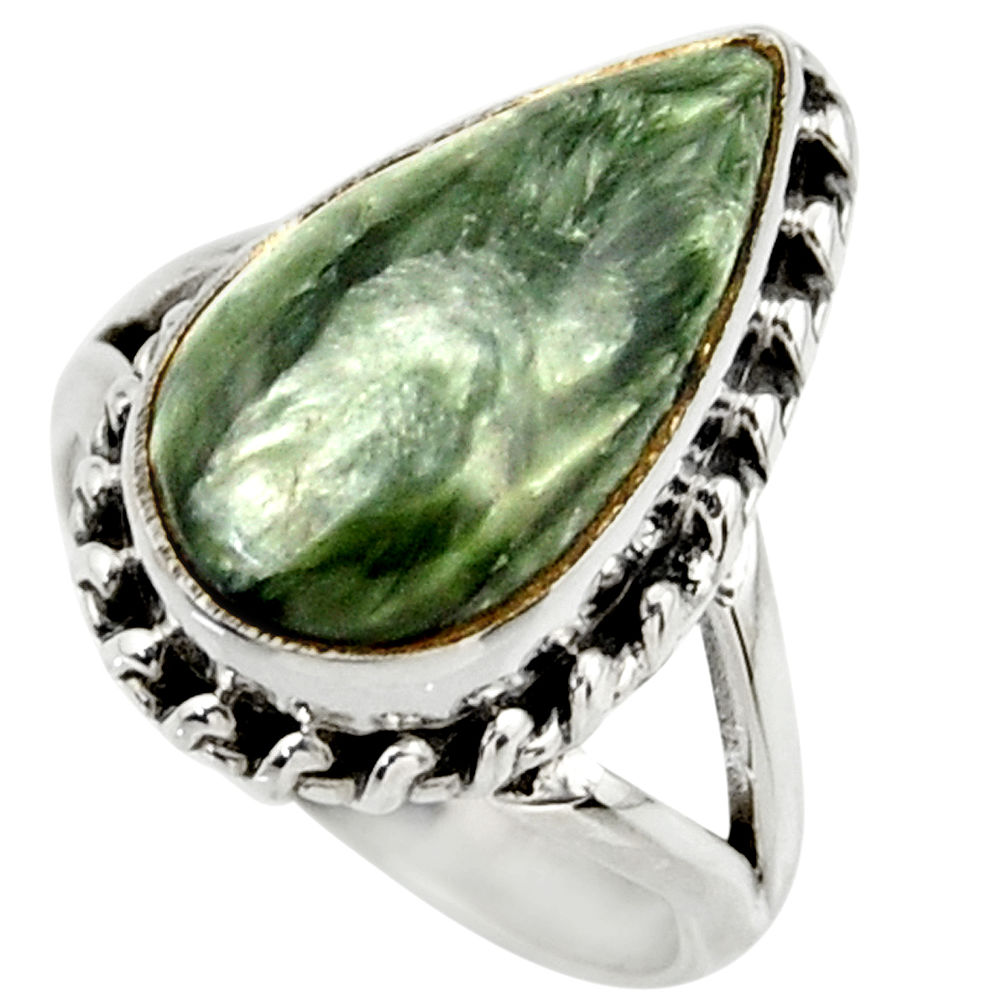 7.53cts natural green seraphinite 925 silver solitaire ring size 5.5 r28820